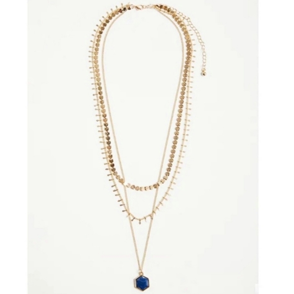 Torrid Gold Toned Layered Necklace & Navy Blue Disk - Picture 2 of 4